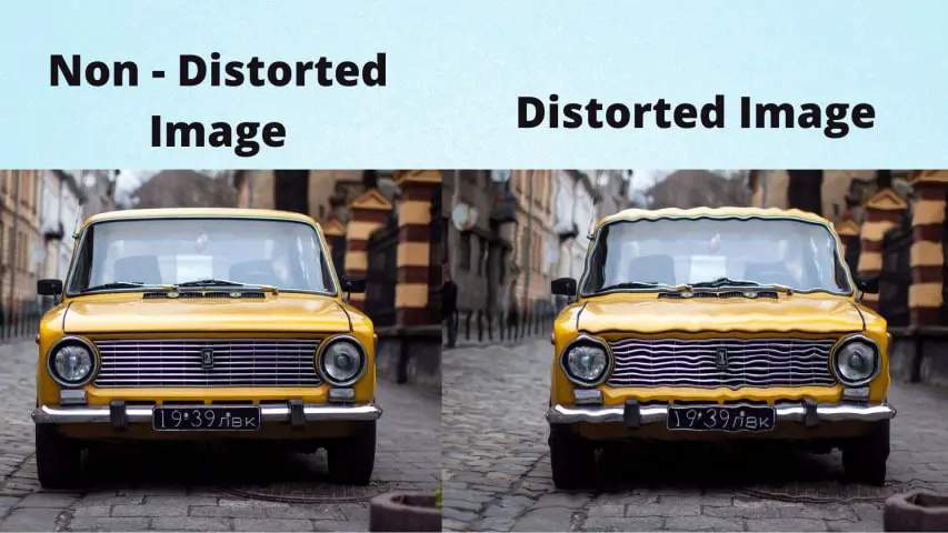 Non distorted image vs distorted image on screen