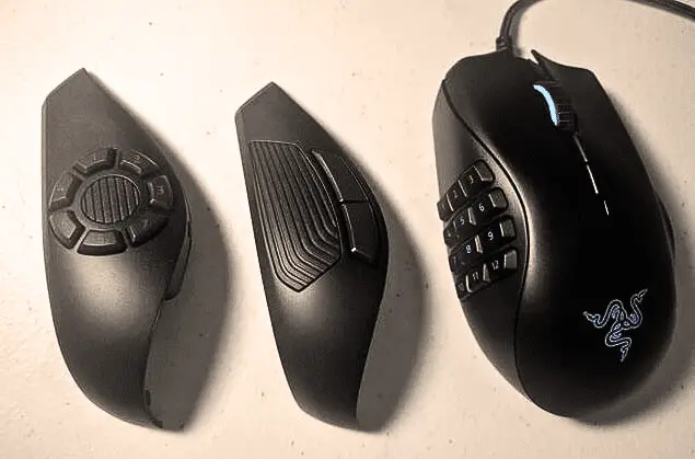 Mouse with side buttons, additional grips and weights
