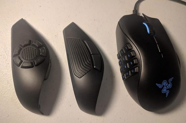Mouse with side buttons and additional grips and weights