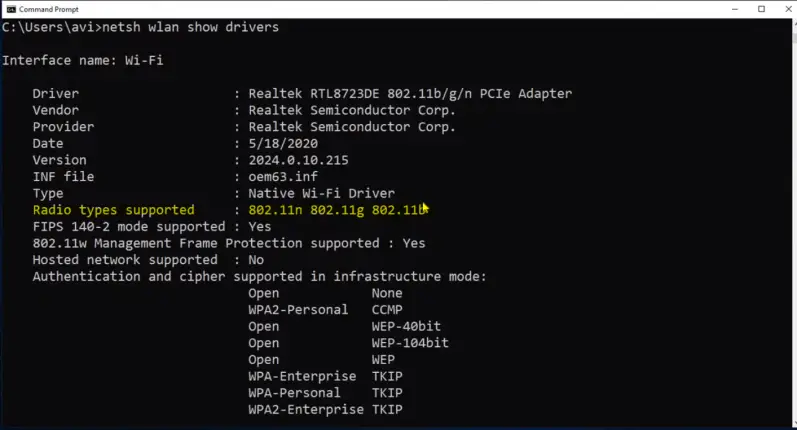 Netsh WLAN show drivers