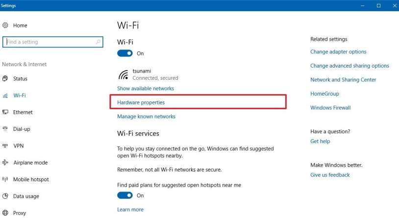 Wifi-hardware-properties-link-in-windows-10-settings