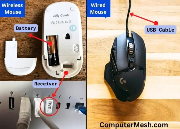 parts of wired mouse and wireless mouse