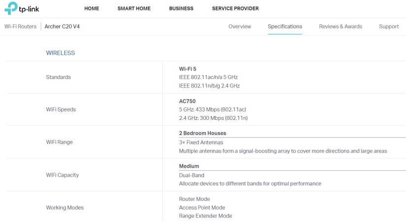 specs-of-the-Archer-C20-V4-router