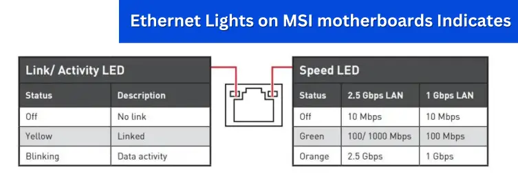 Ethernet Port Lights on MSI motherboards Indicates