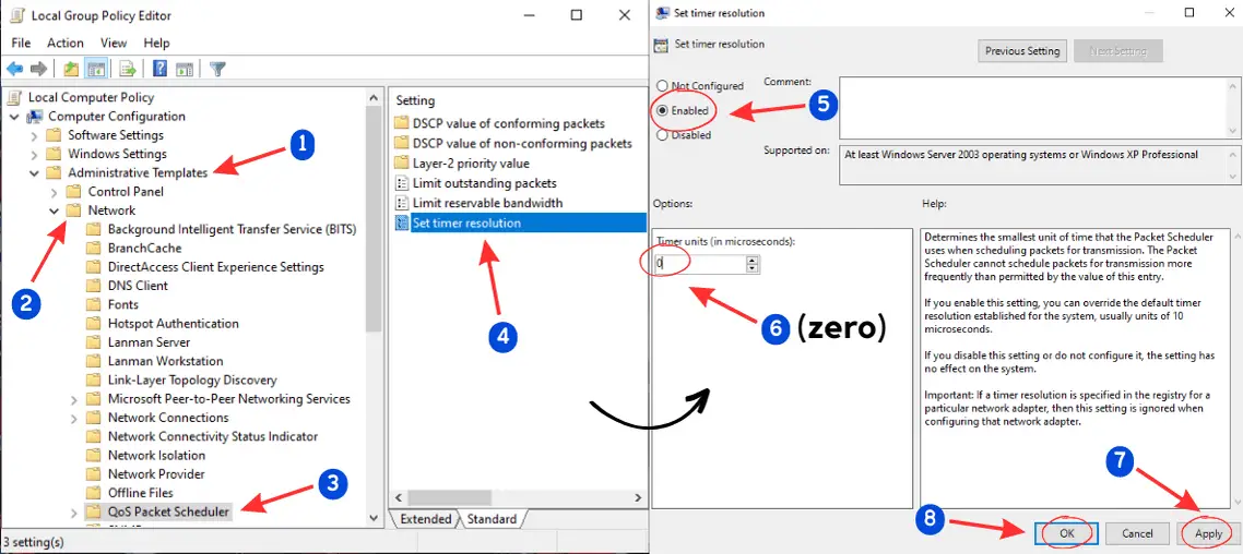 QoS Packet Scheduler to lower ping value