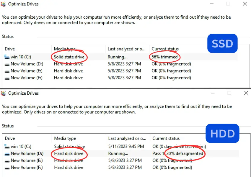 SSD use TRIM while HDD Defrag