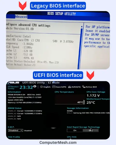 Difference between Legacy and UEFI interface