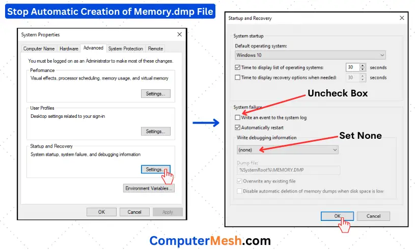 Stop Automatic Creation of Memory.dmp File