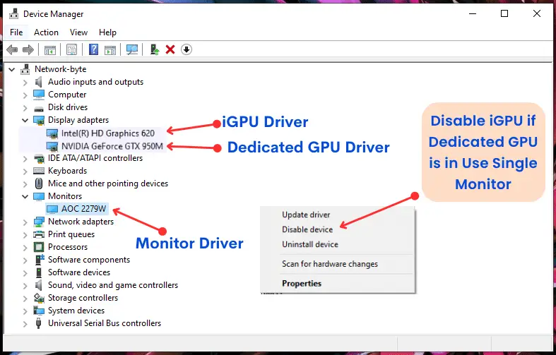 disable iGPU "Intel HD Graphics" or "AMD Radeon