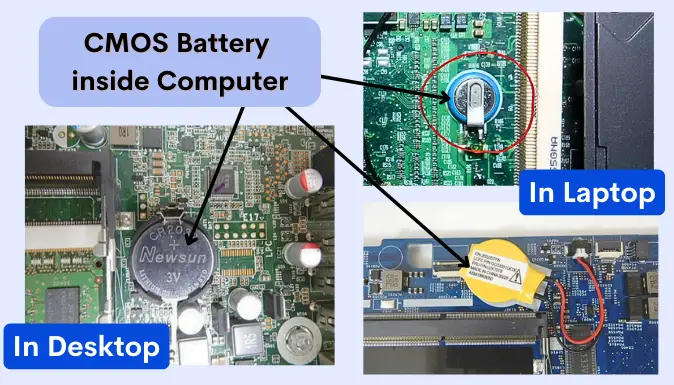 CMOS battery inside desktop PCs vs laptop