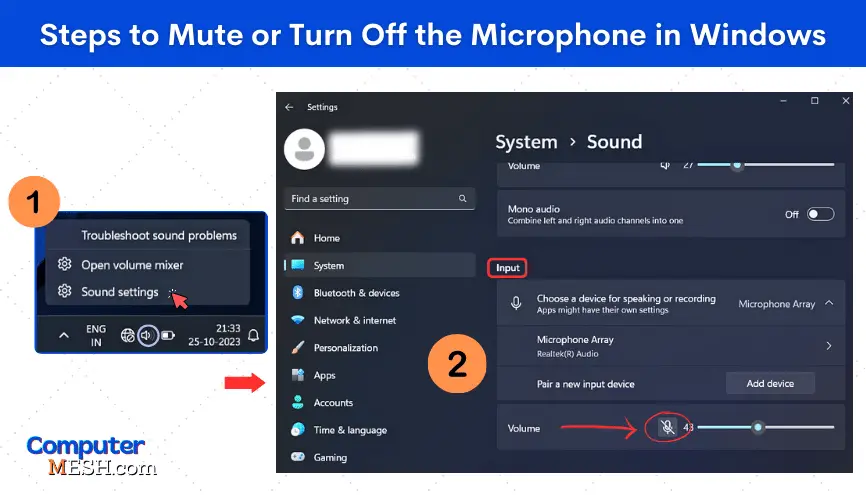 Steps to Mute or Turn Off the Microphone in Windows 10 and 11