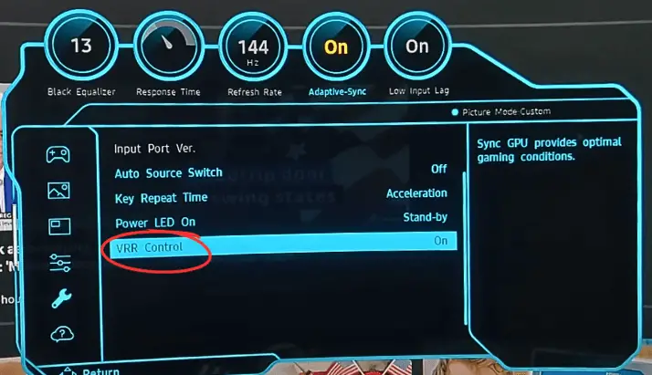 VRR (Variable Refresh Rate) setting of monitor