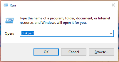 diskpart in Run box