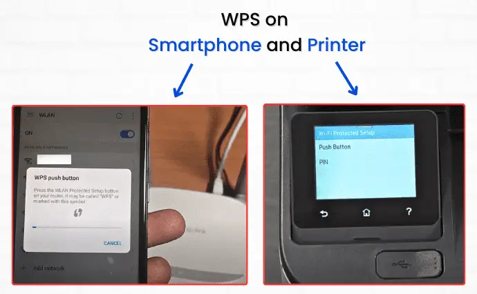 WPS push button on smartphone and on wireless printer