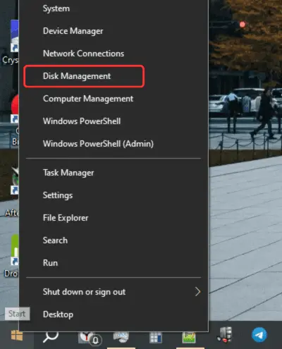 Disk Management in the context menu